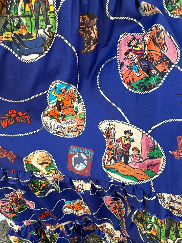 L&B Navy Western Print Smocked Maxi Dress