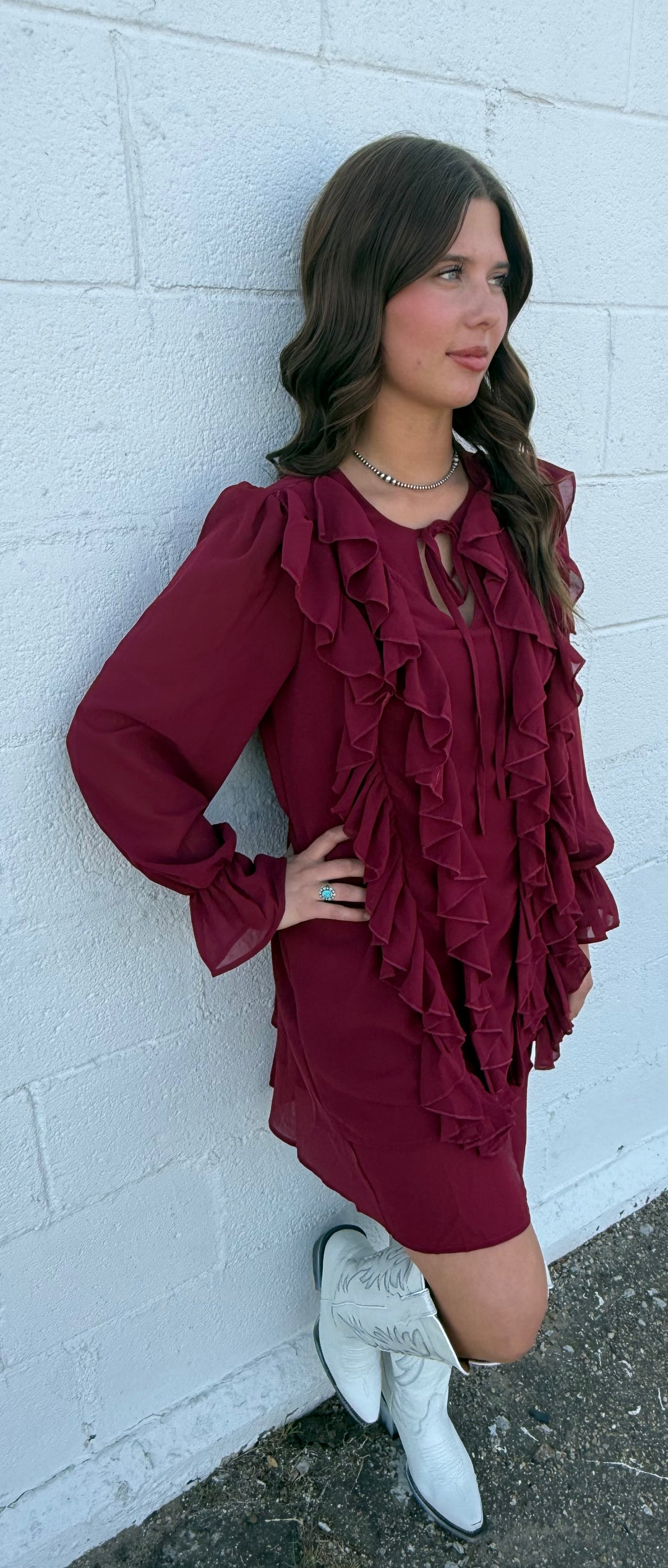 L&B Cherry Red Flowy Layered Ruffle Dress