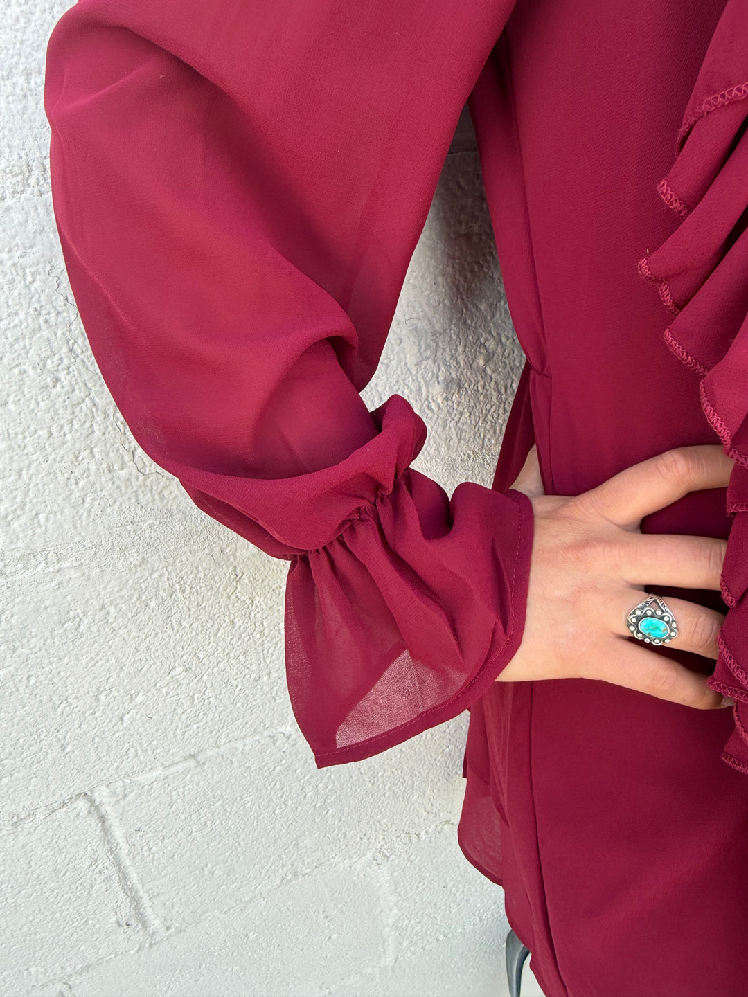 L&B Cherry Red Flowy Layered Ruffle Dress