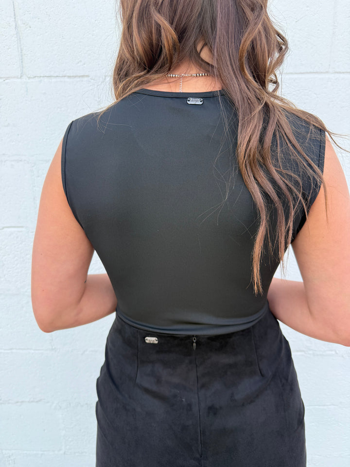 L&B Black Studded Mesh Front Bodysuit