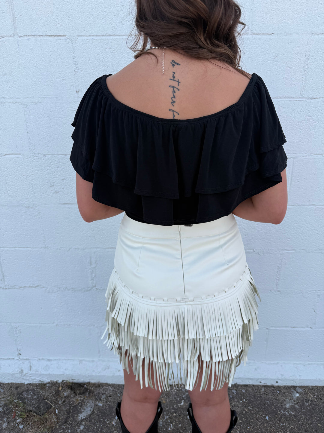 Black Off The Shoulder Strap Ruffle Crop Top