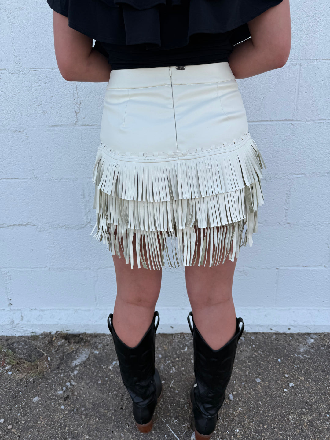 L&B Ivory Stitched Tier Fringe Skirt