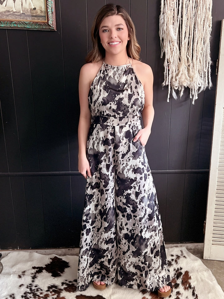 Black And White Open Back Wide Leg Jumpsuit*