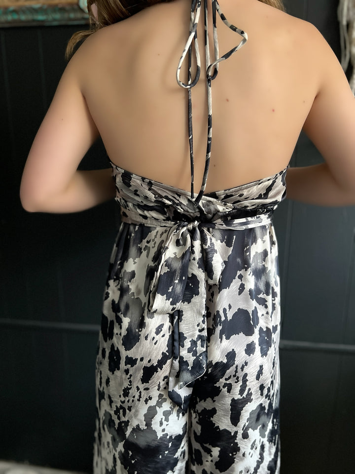 Black And White Open Back Wide Leg Jumpsuit*