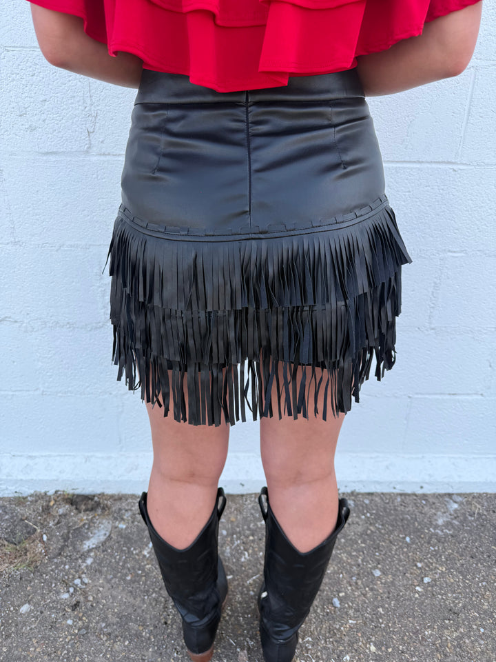 L&B Black Stitched Tier Fringe Skirt