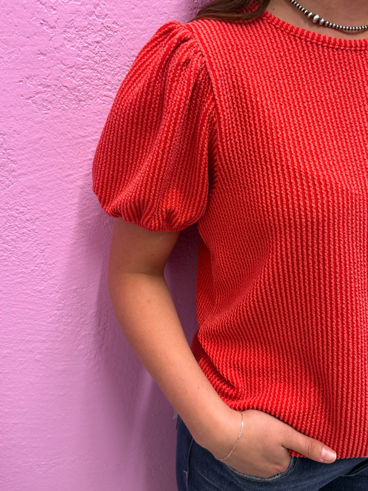 Zenana Ribbed Puff Sleeve Top - 8 Colors