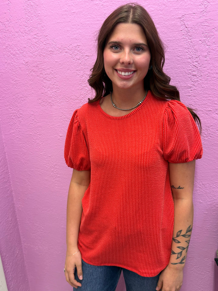 Zenana Ribbed Puff Sleeve Top - 8 Colors