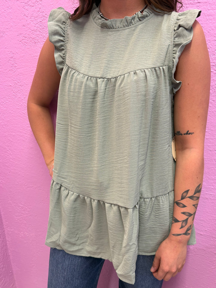 Tiered Short Sleeve Ruffle Babydoll Top- 2 Colors