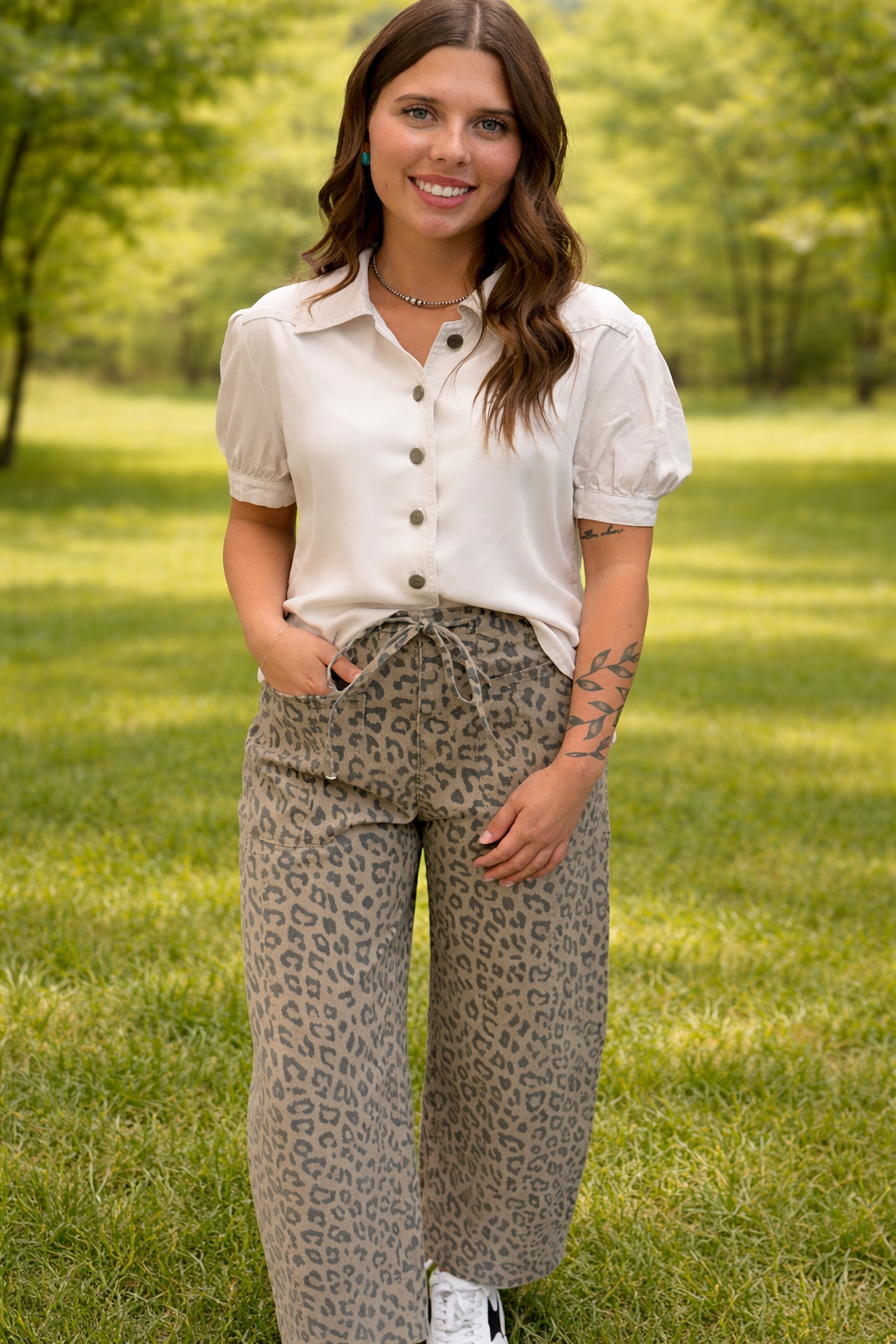 Khaki Leopard Wide Leg Pants