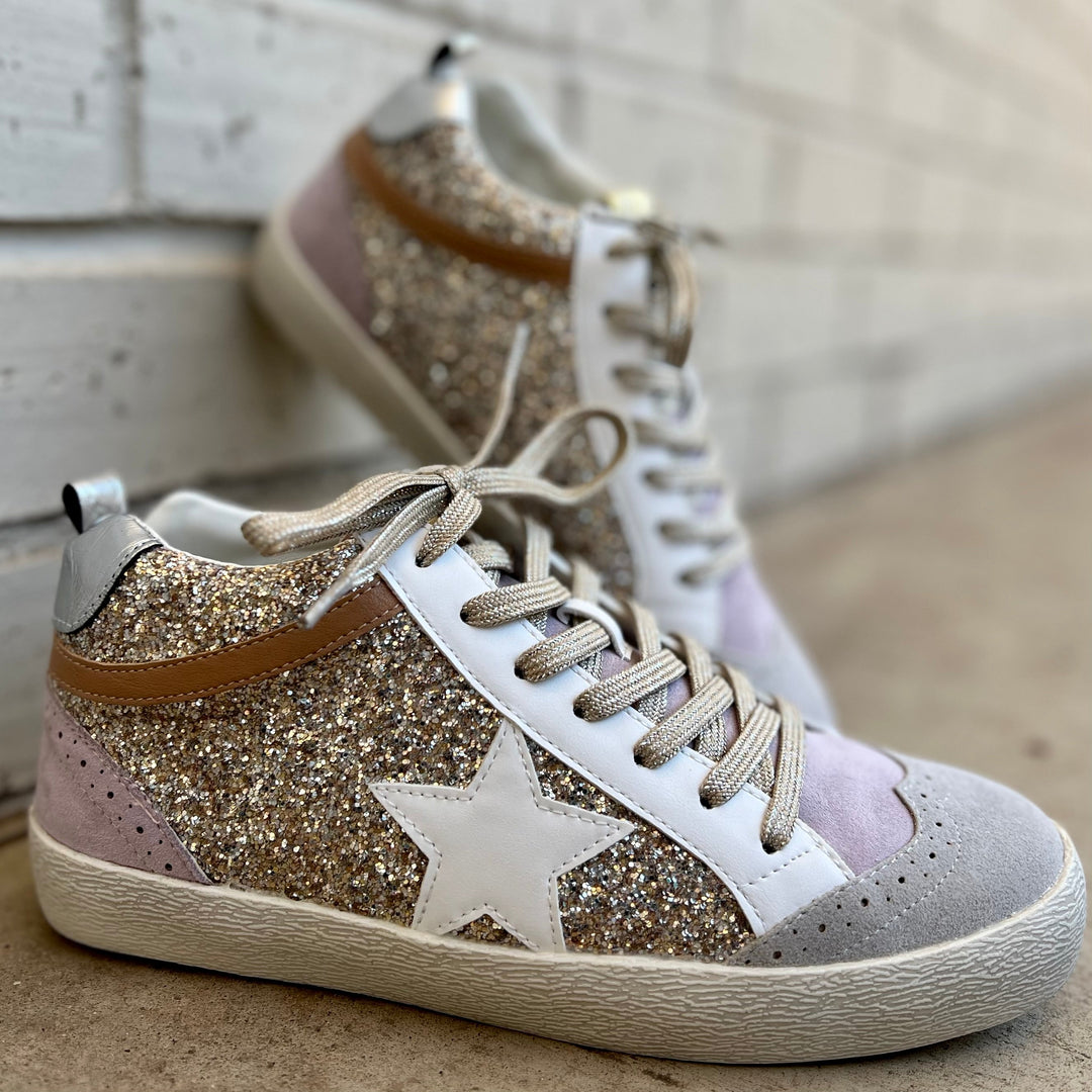 Oxford Lilacs & Gold Sneakers | gussieduponline