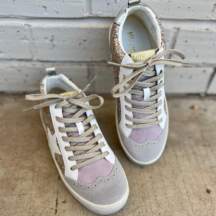 Oxford Lilacs & Gold Sneakers | gussieduponline
