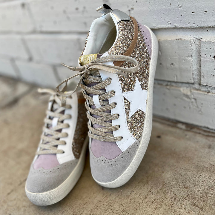 Oxford Lilacs & Gold Sneakers | gussieduponline