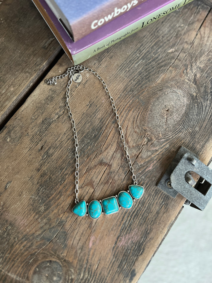 18" Six Chunky Stone Turquoise Bar Necklace