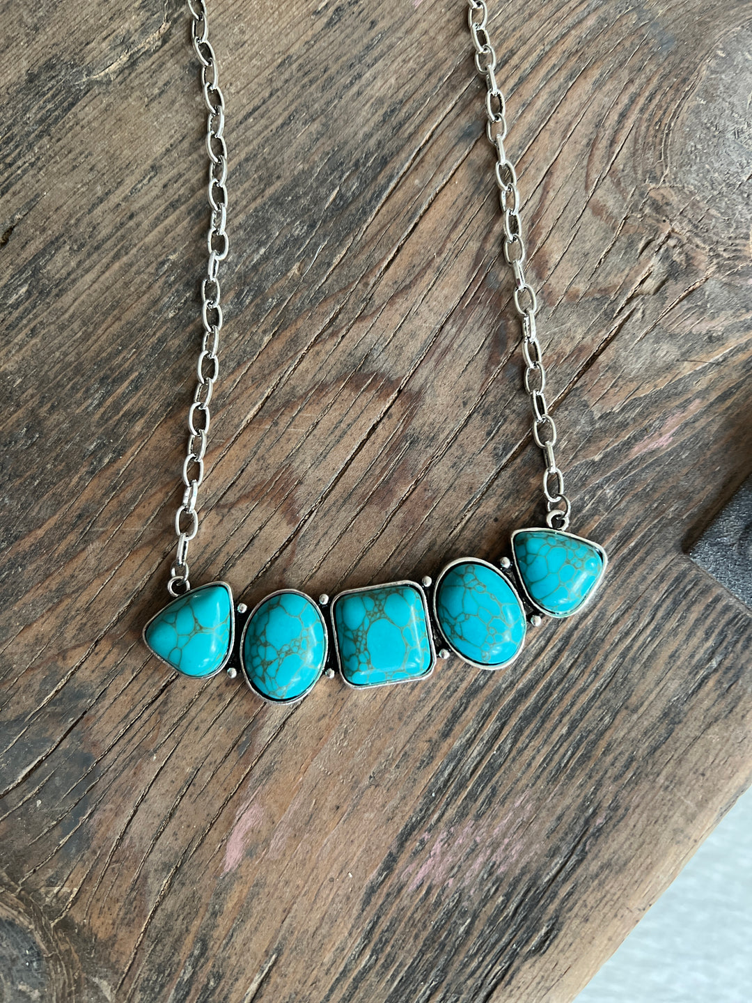 18" Six Chunky Stone Turquoise Bar Necklace