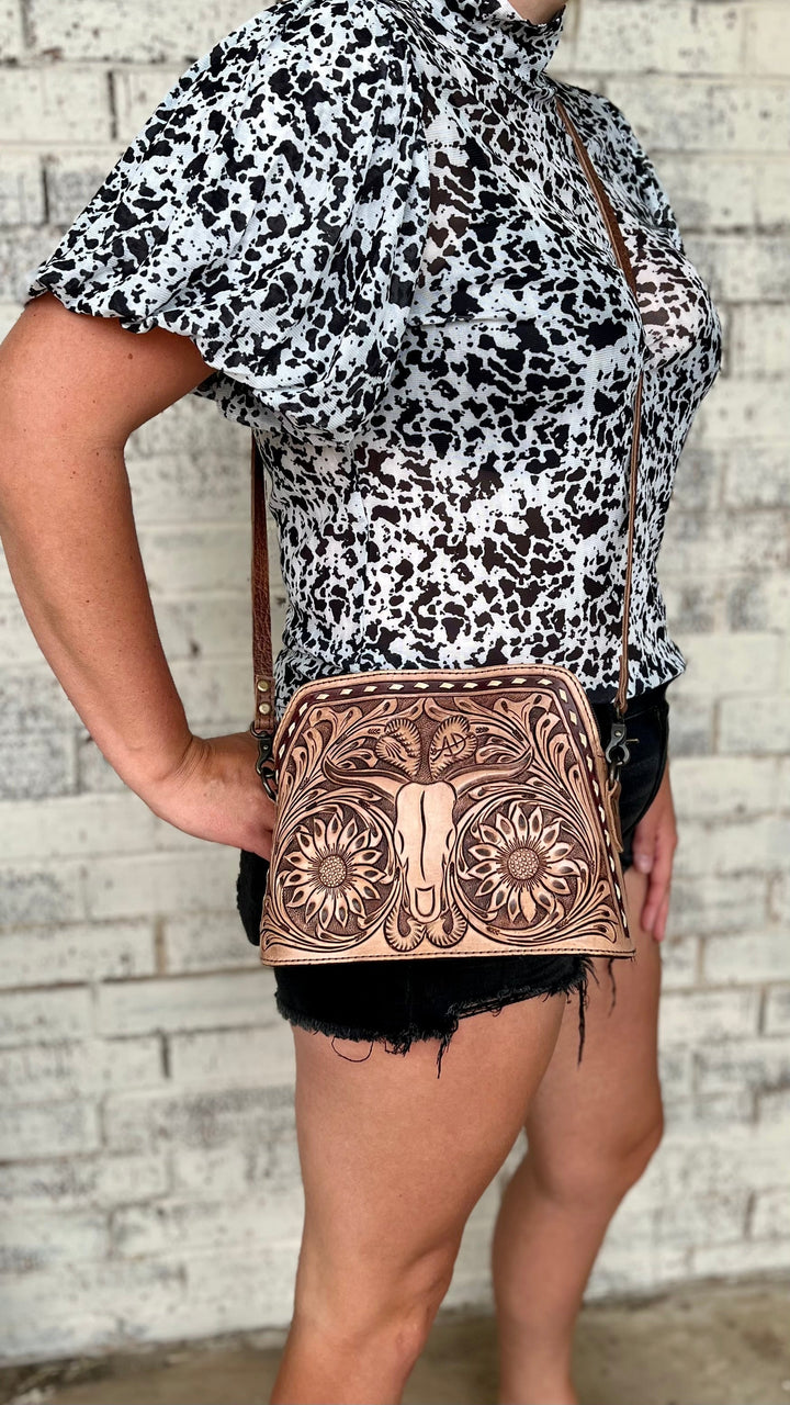 Longhorn Country Tooled Leather Bag | gussieduponline
