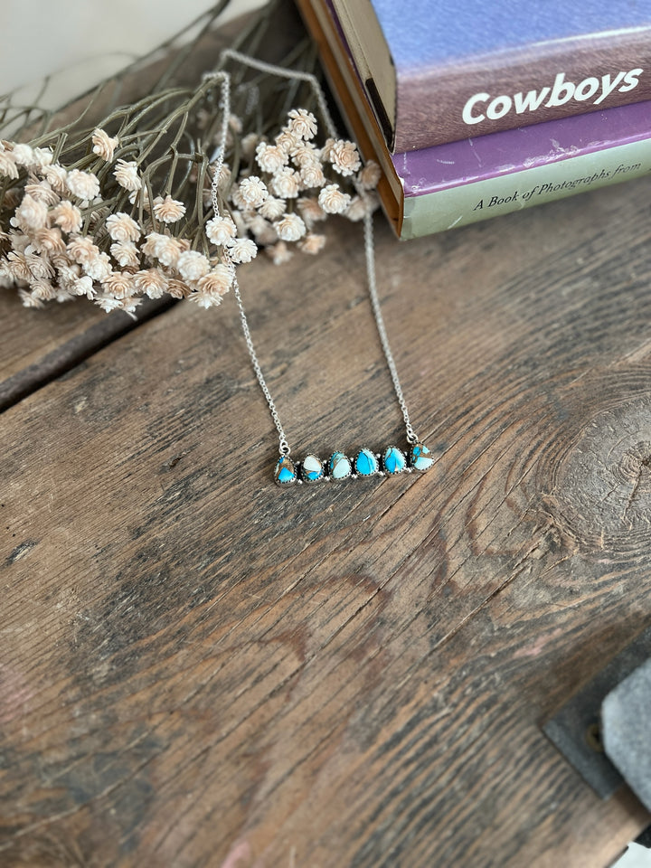 Ice Blue Cluster Bar Sterling Silver Hada Necklace