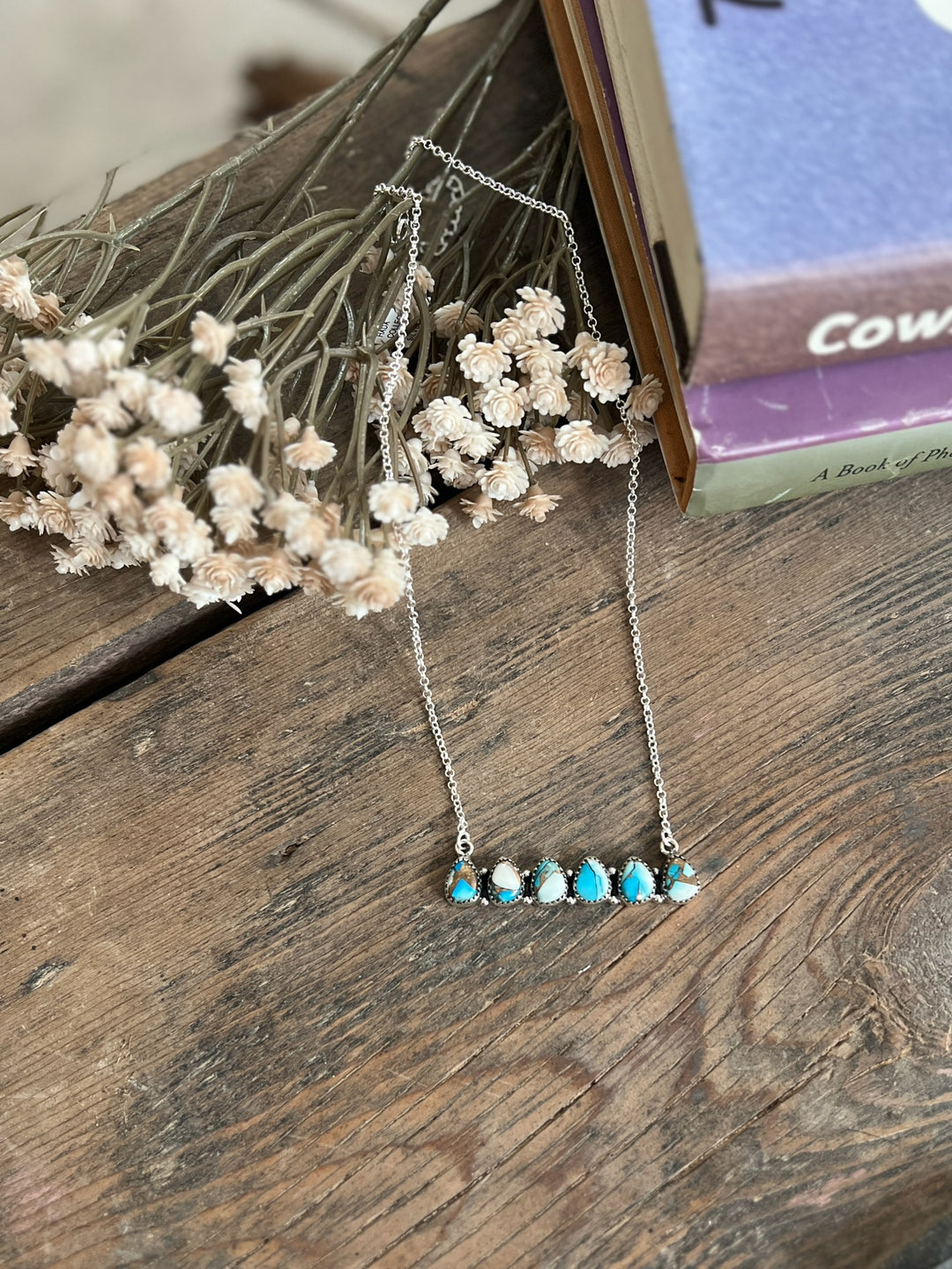 Ice Blue Cluster Bar Sterling Silver Hada Necklace