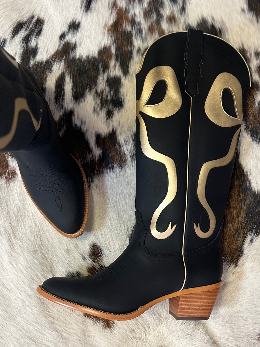 Black and Gold Bow Boots