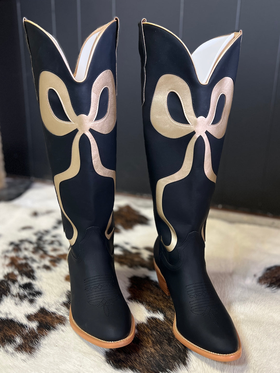 Black and Gold Bow Boots
