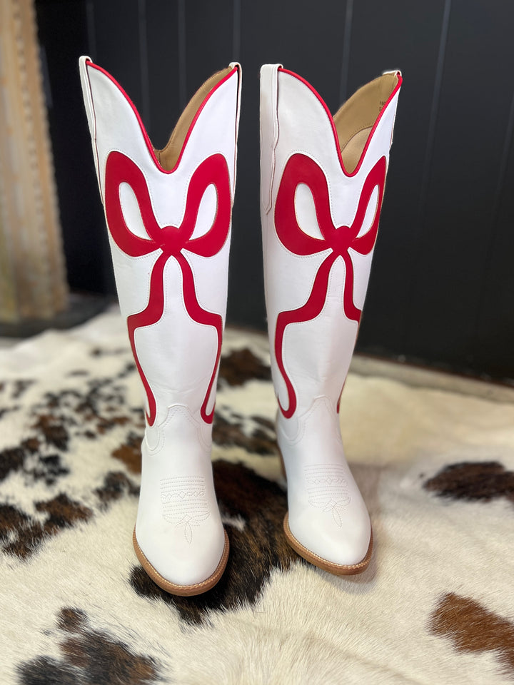 White and Red Bow Boots