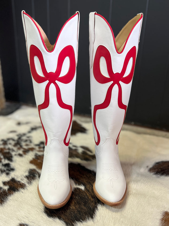 White and Red Bow Boots