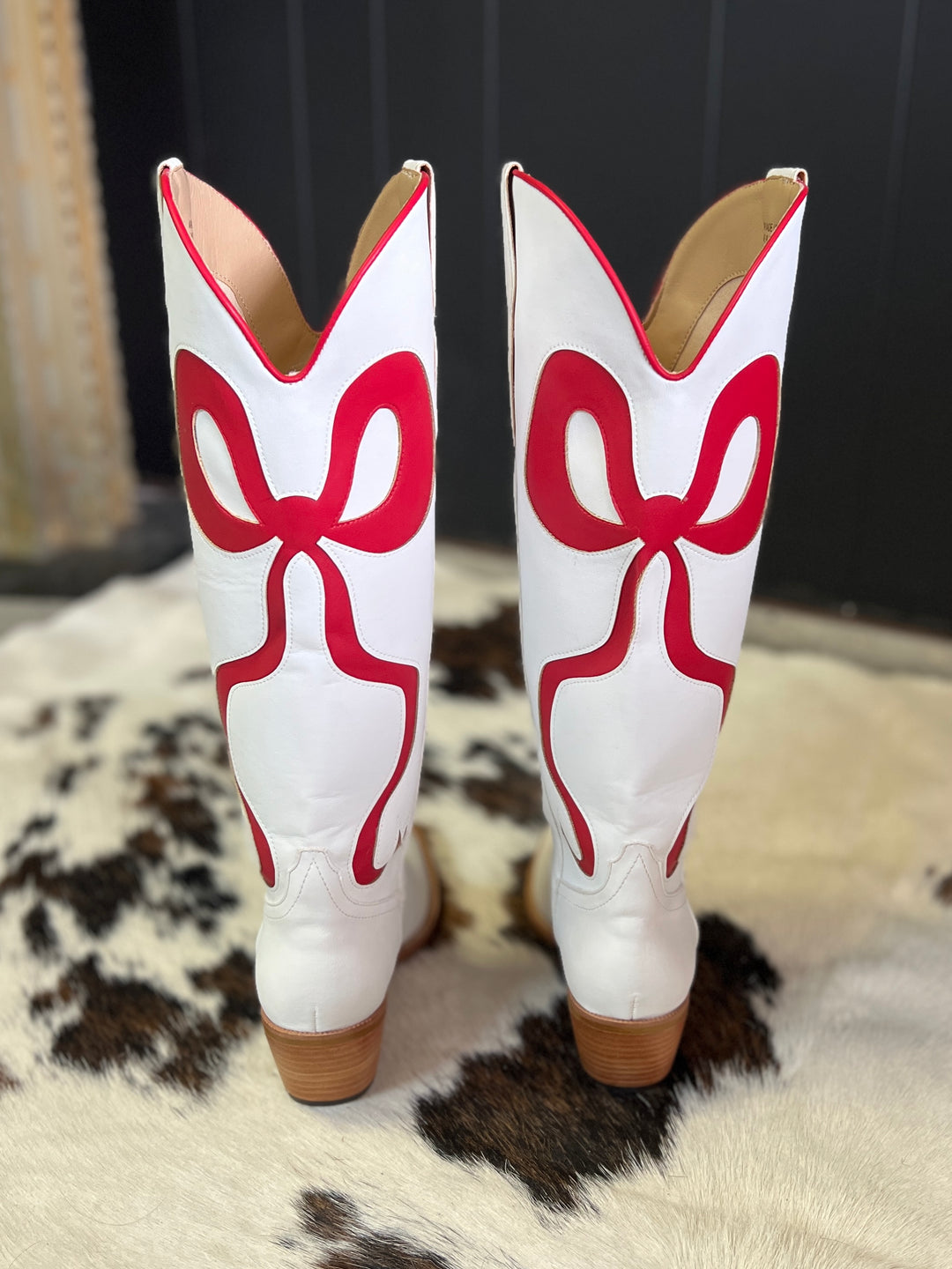 White and Red Bow Boots