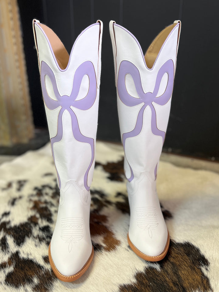 White and Light Purple Bow Boots