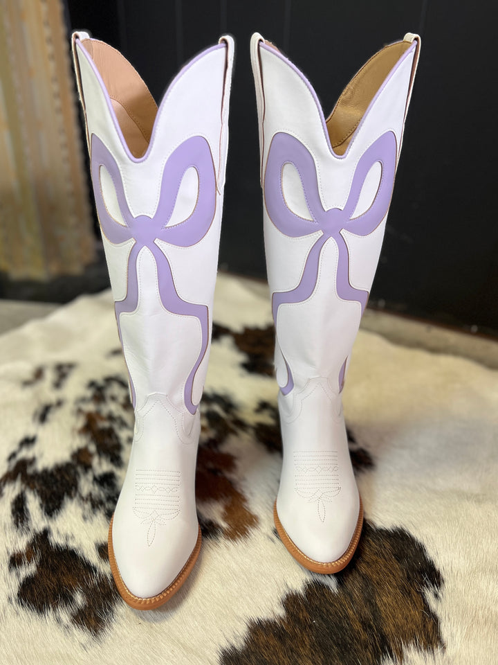 White and Light Purple Bow Boots