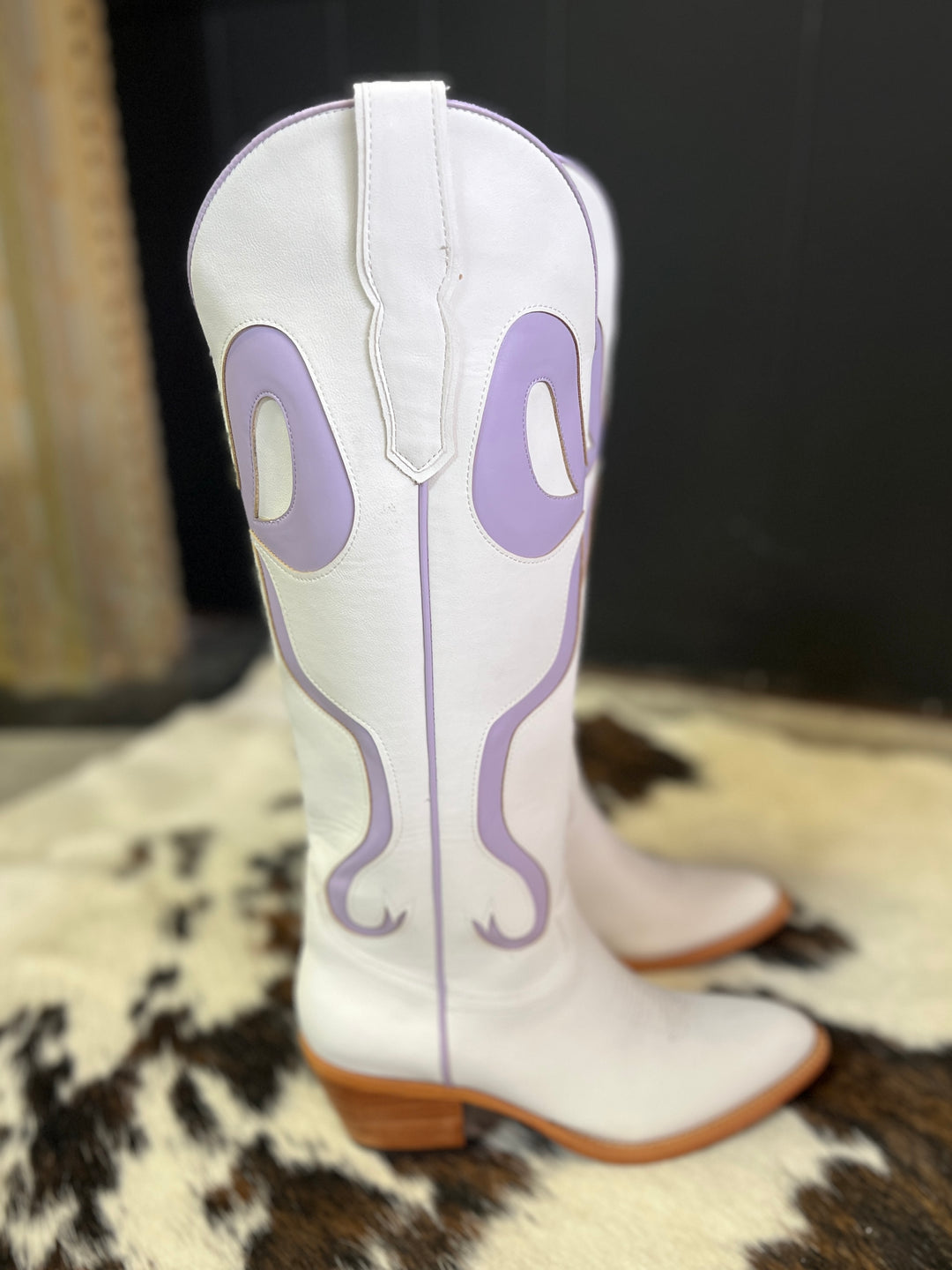 White and Light Purple Bow Boots