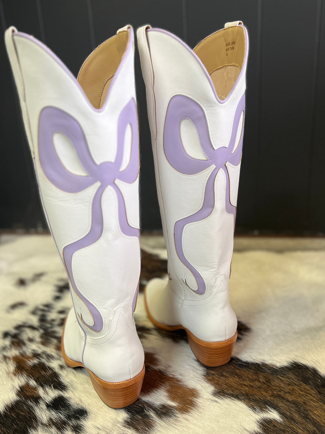 White and Light Purple Bow Boots