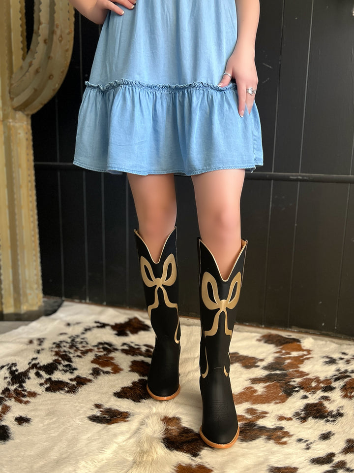 Black and Gold Bow Boots