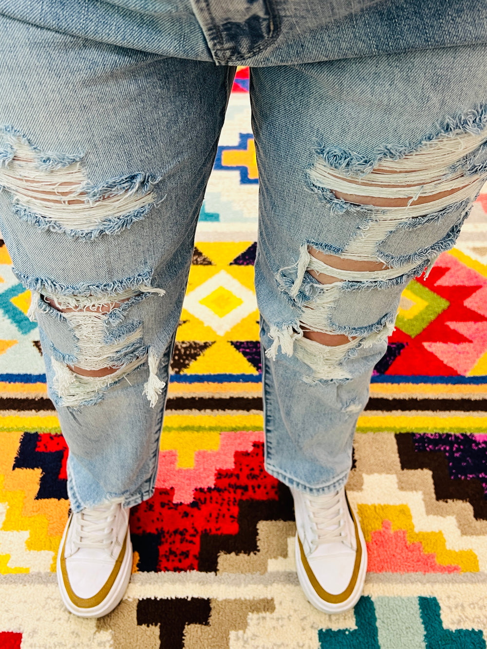 Petra 123 Distressed High Waisted Rigid Mom Jeans | Gussieduponline.com