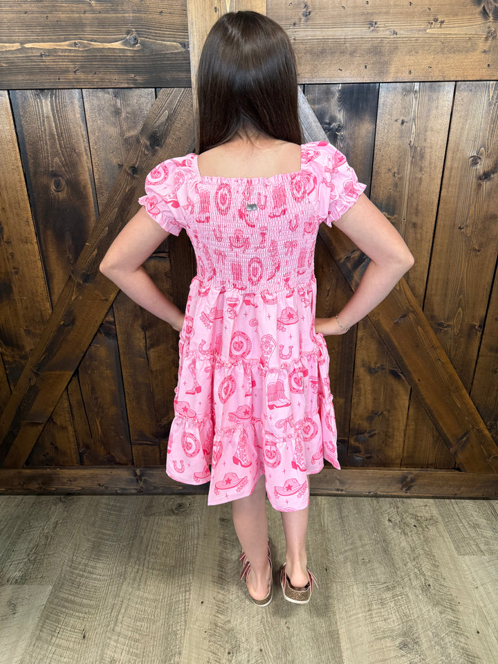 KIDS L&B Pink Boots Ruffled Dress