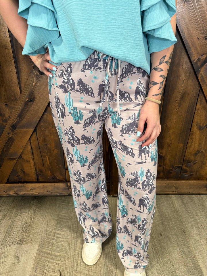 Western Print Relaxed Fit Pants