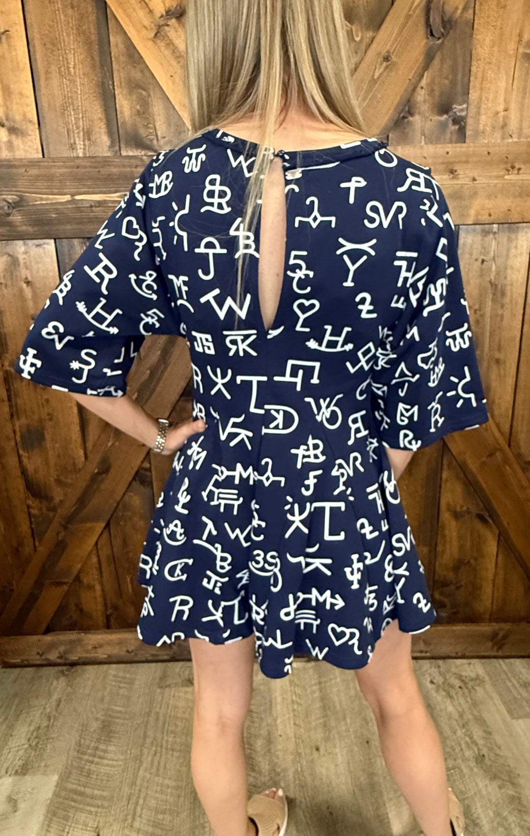 L&B Navy Branded Front Pocket Ruffle Romper