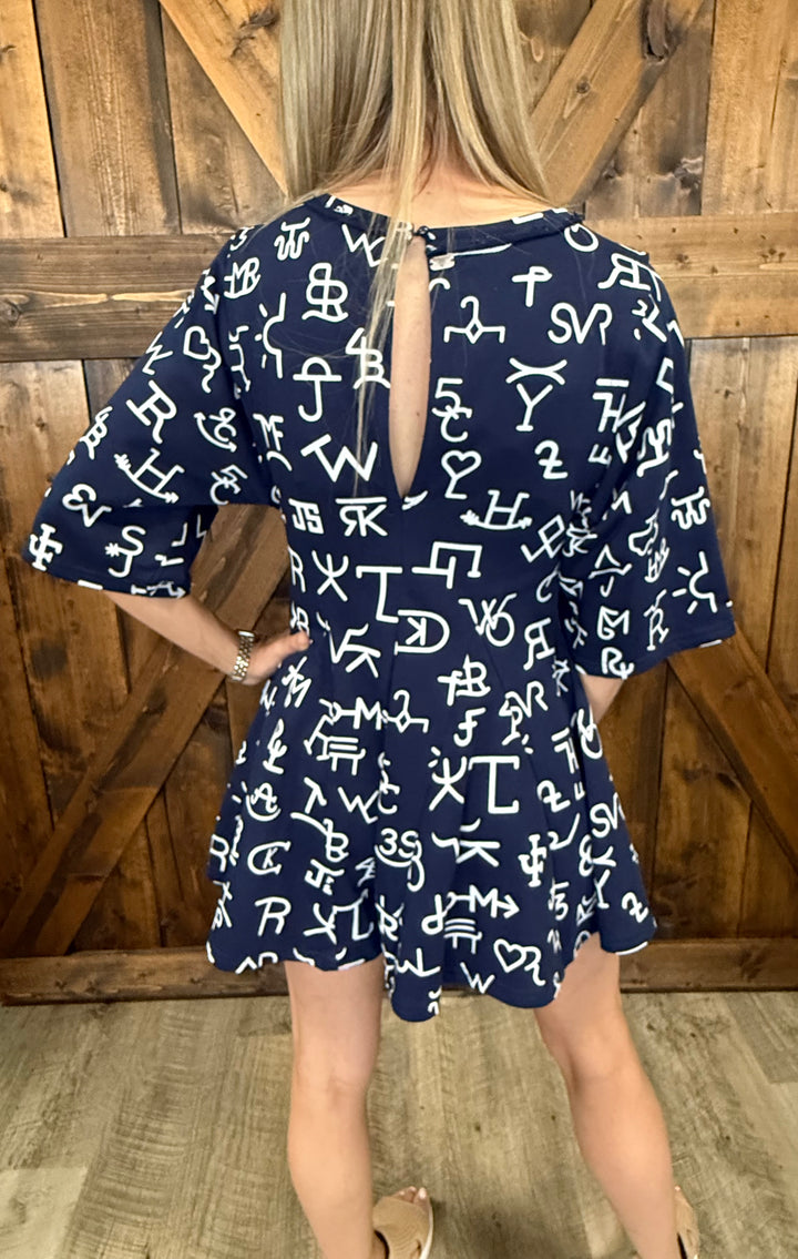 L&B Navy Branded Front Pocket Ruffle Romper