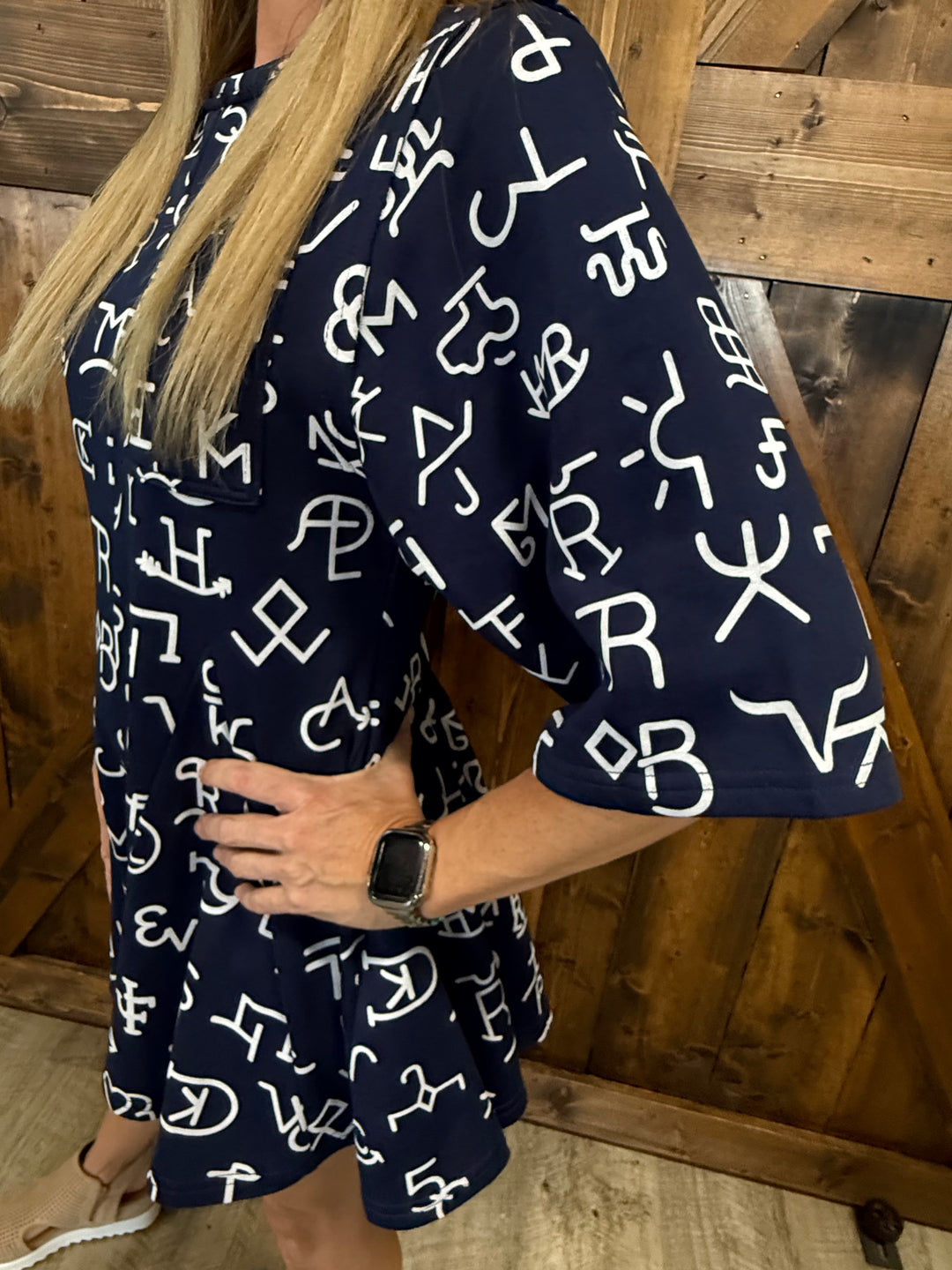 L&B Navy Branded Front Pocket Ruffle Romper