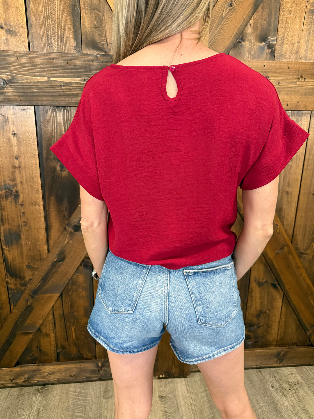 Round Neck Bowknot Hem Short Sleeved Top- 5 Colors