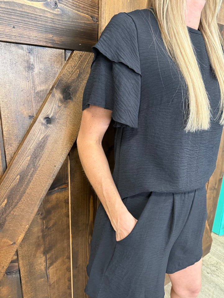 Black Women's Round Neck Short Sleeve Set