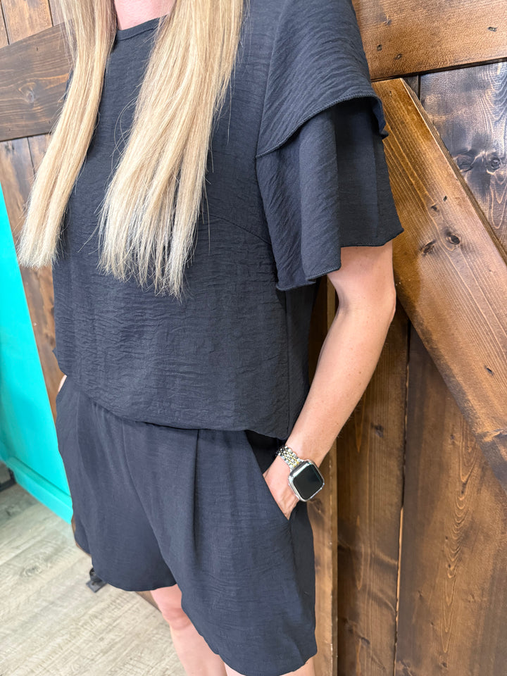 Black Women's Round Neck Short Sleeve Set