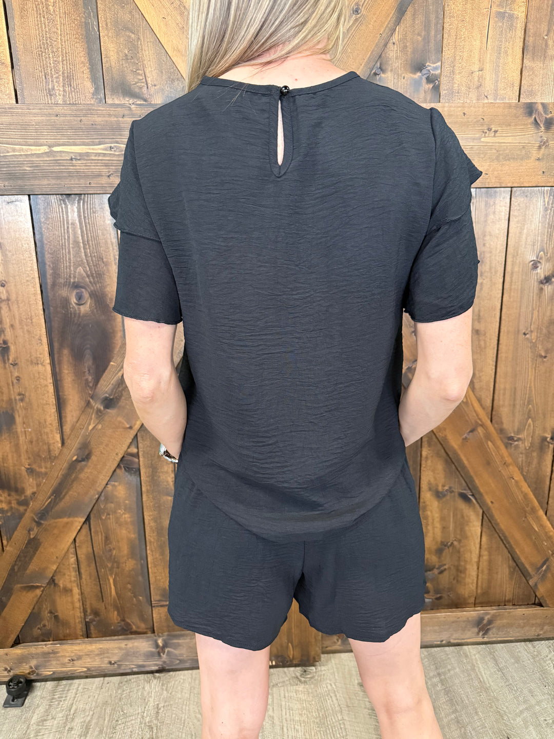 Black Women's Round Neck Short Sleeve Set