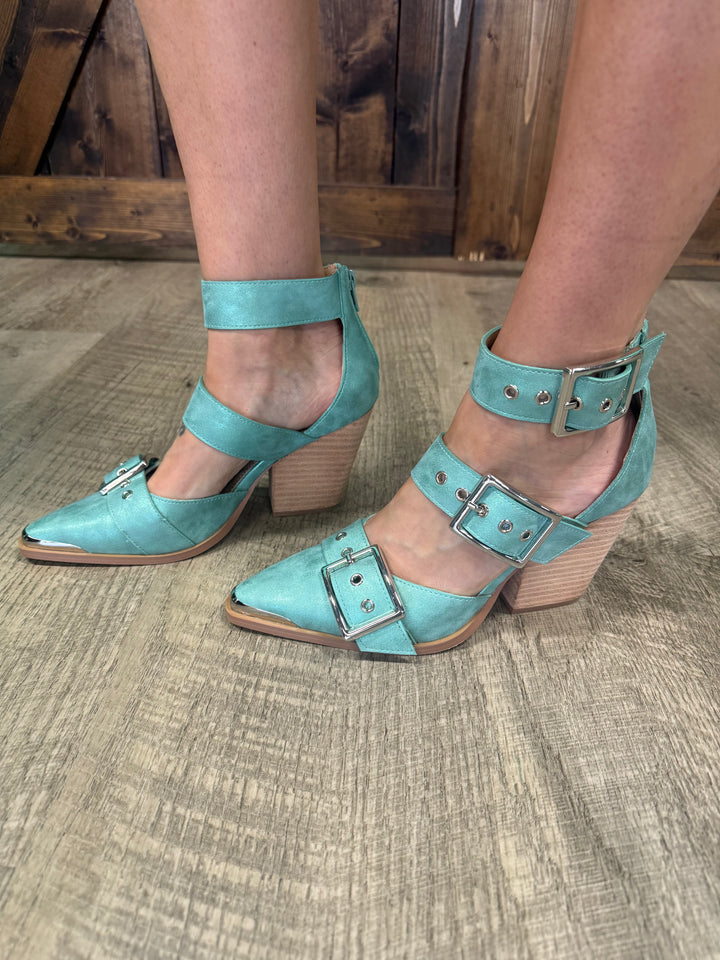 MiiM Pointed Toe Hollow Out Turquoise Hendrix Sandals