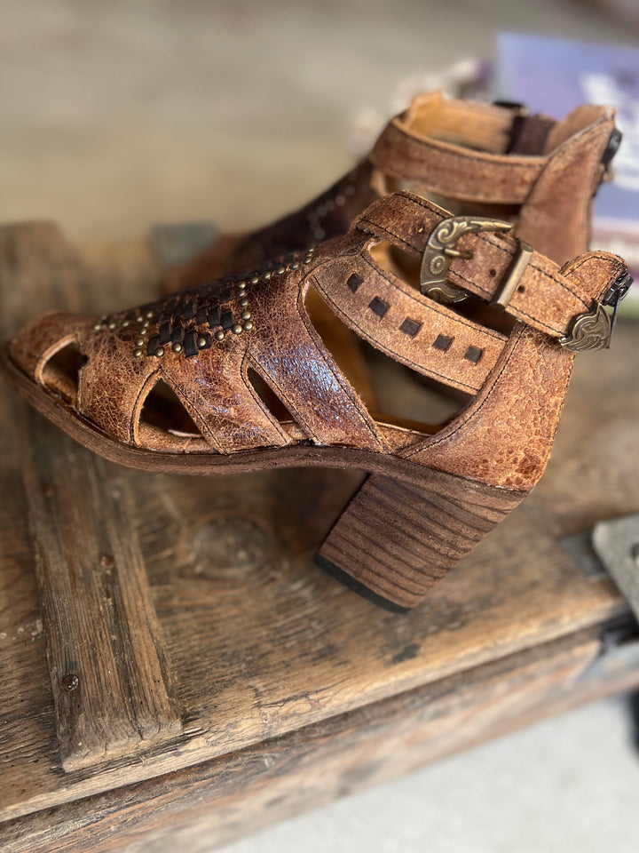 Agave Sky Open Toe Leather Studded Heel Sandal*
