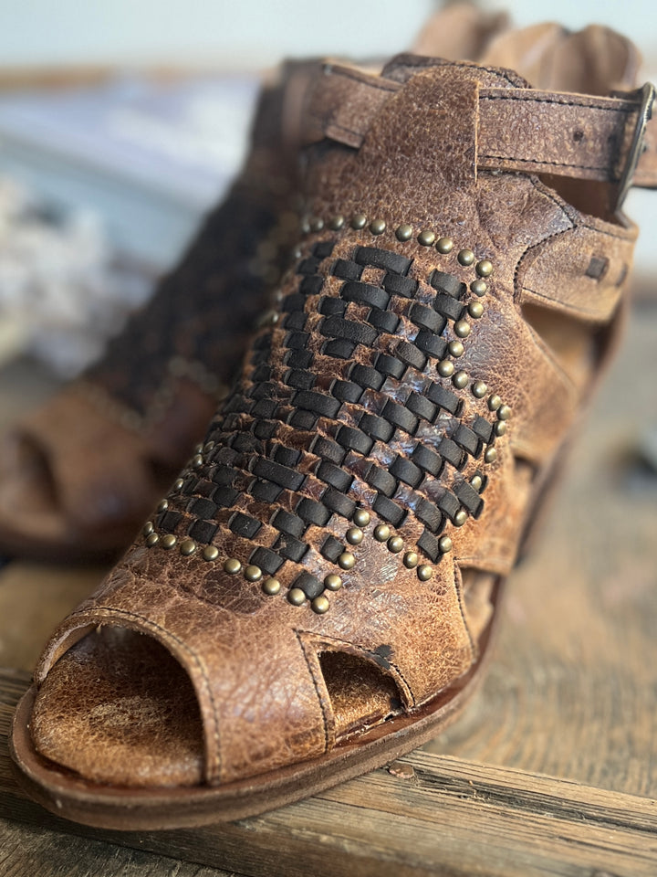 Agave Sky Open Toe Leather Studded Heel Sandal*