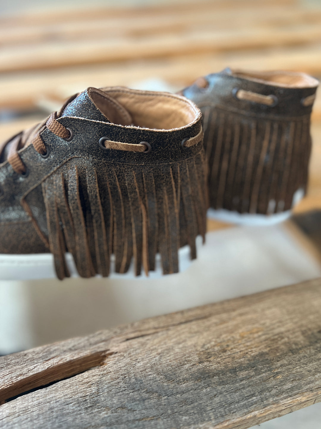 Agave Sky Leather Sneaker with Fringe