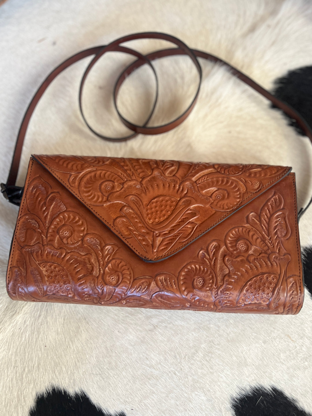 Agave Sky Light Brown Hand Tooled Lather Crossbody