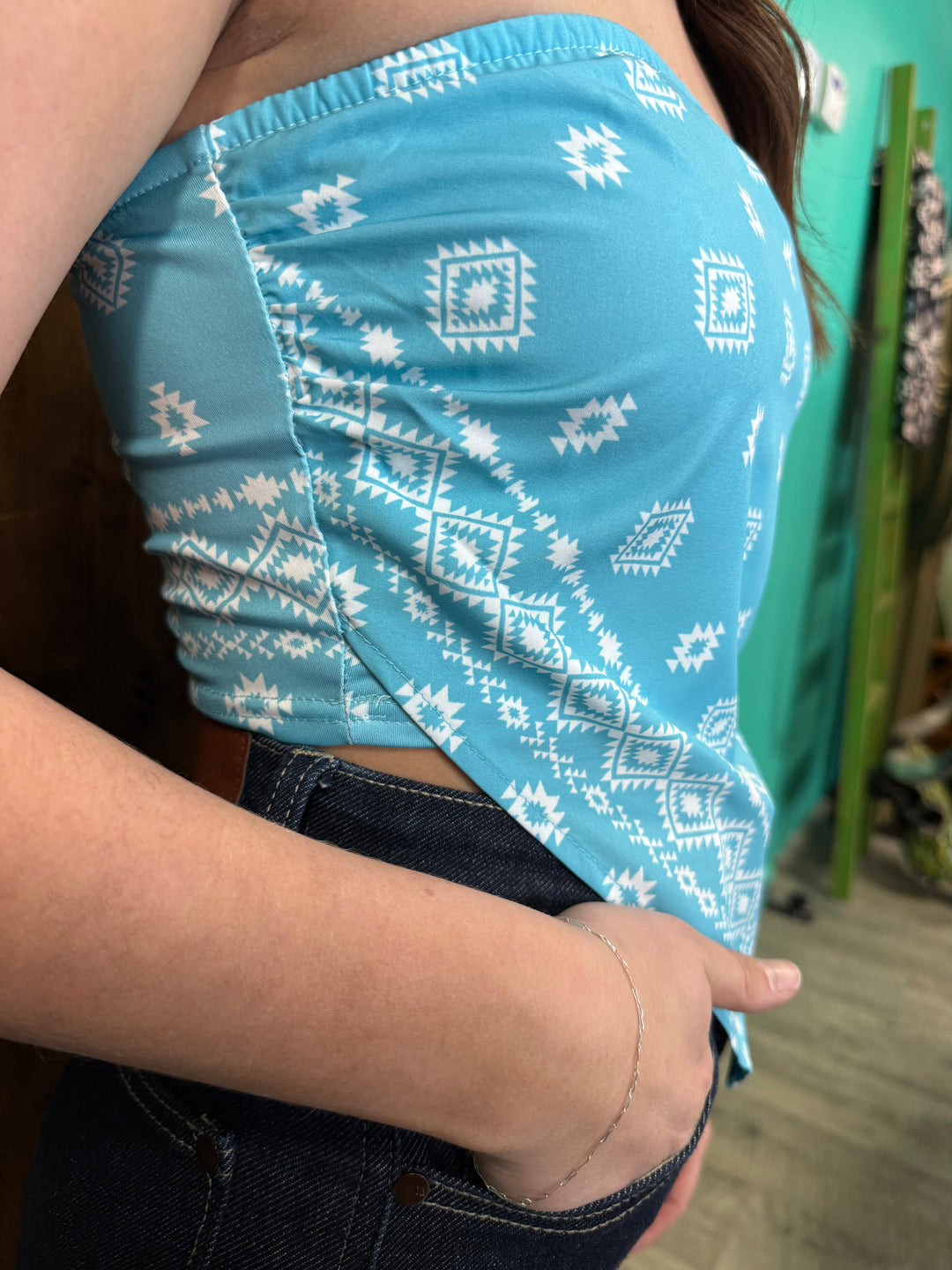 L&B Turquoise & Ivory Aztec Bandana Corset Top