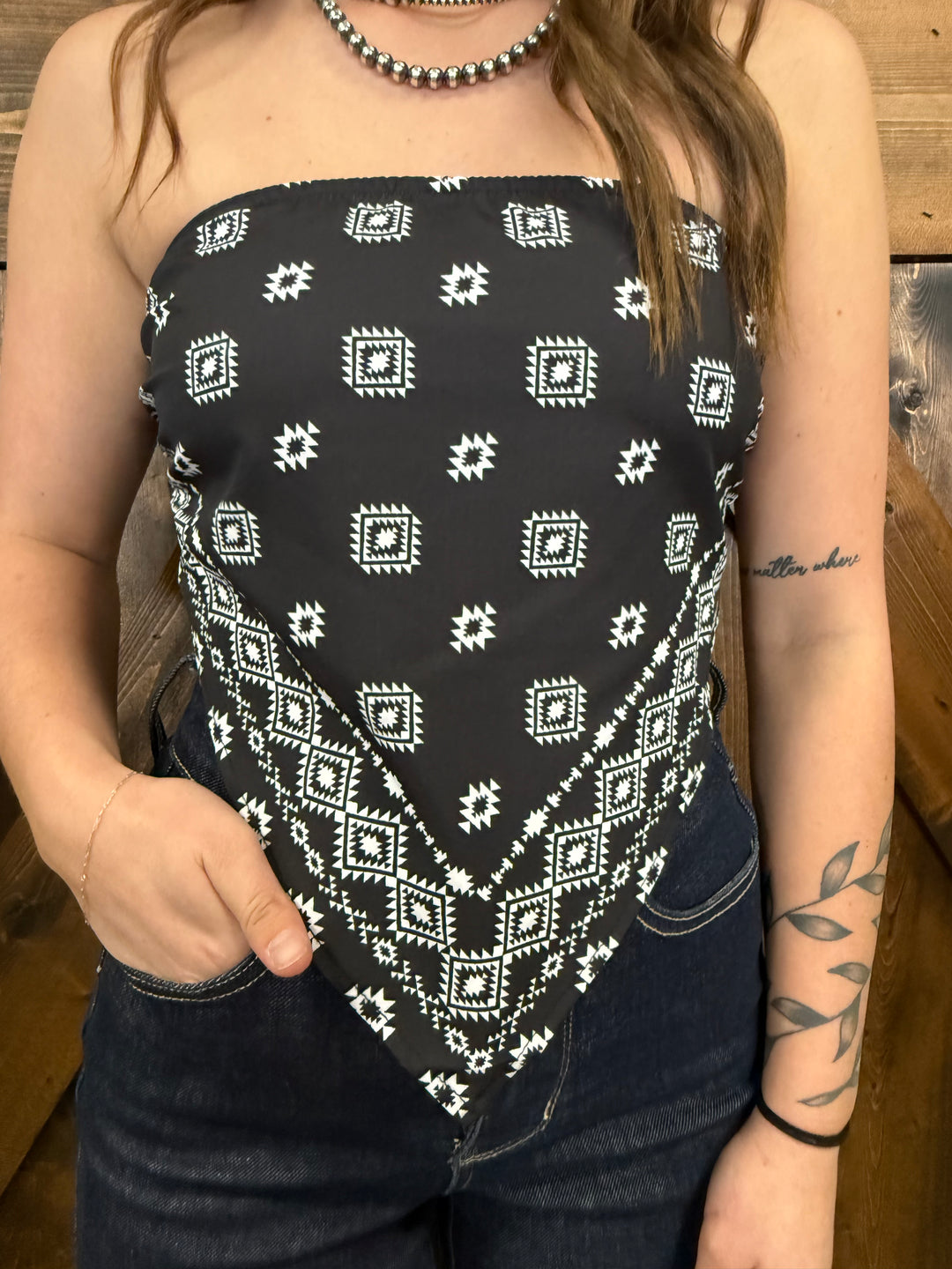L&B Black & Ivory Aztec Print Bandana Corset Top