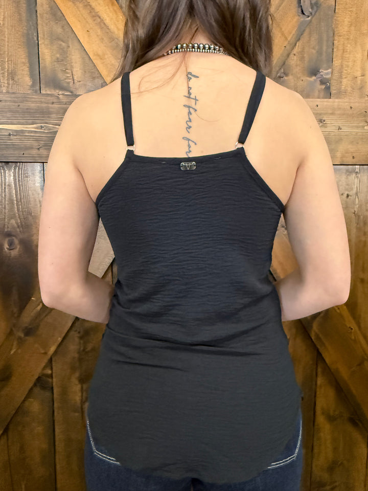 L&B Black Multi Aztec Embroidered Halter Top