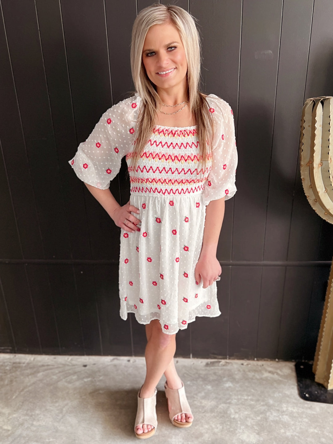 Ivory Floral Embroidered Dress